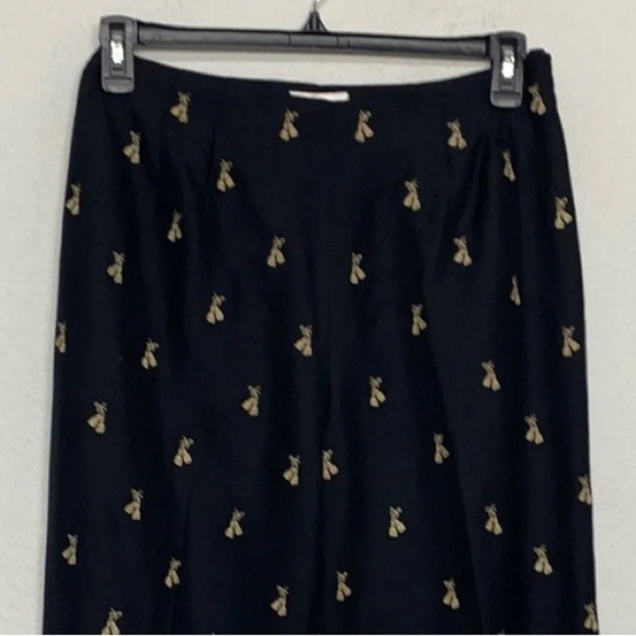 Talbots Black & Tan High Rise 100% Silk Embroidered Ankle Length Trousers Sz 10 - Picture 3 of 8